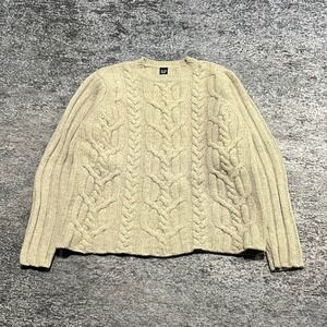 Vintage Gap Lambswool Sweater Cable Knit Size Medium Beige Pullover Jumper